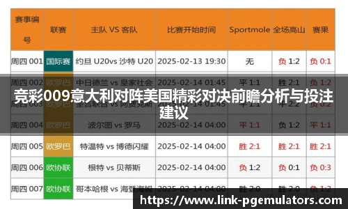 竞彩009意大利对阵美国精彩对决前瞻分析与投注建议